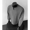 Sudadera de Algodón con Cuello en V para Hombre, Estilo Americano High Street para Primavera y Otoño, Color Sólido Casual Versátil Texturizada de Peso Pesado, Camiseta Básica Blanca de Manga Larga