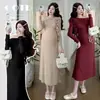 Vestido de Tricô Elegante e Moderno com Gola de Renda Off-Shoulder para Gestantes - Nova Moda Primavera e Outono 2026