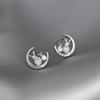 Pendientes de conejo de luna de circón, estilo infantil, lindos mini pendientes de conejo de jade de estilo coreano a la moda para niñas.