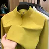 Camiseta masculina de manga comprida com zíper parcial sem costura em elastano, novo modelo outono 2026, gola alta, casual, cor sólida, camiseta masculina simples