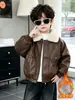 Ropa de Otoño e Invierno para Niños Chaqueta de Cuero con Felpa Adicional Nueva Estilosa Súper Genial para Niños Moda de Invierno Cálida