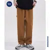 Nova Marca de Moda Masculina Estilo Americano Jeans de Trabalho Cor Damasco Tecido de Algodão Calças Casuais Largas de Perna Reta
