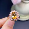 Anel de cristal amarelo da sorte natural seiko cravejado pedra bruta especificações 8*10mm! Prata Esterlina S925 Banhado com Ouro Puro 18K