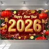 Transfronterizo Nuevo 2026 Nuevo Rojo Chino FelizAñoNuevo Banner de Celebración de Feliz Año Nuevo Tela de Fondo