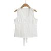 Camisa Blanca de Encaje Sexy sin Mangas con Cuello en V para Mujer, Chaleco Corto de Verano con Pinza en la Cintura y Botones