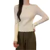 Camada interna canelada de gola redonda, cor sólida, estilo coreano, justa ao corpo, para mulheres, novo modelo outono e inverno, valoriza a silhueta, base de tricô justa ao corpo, lindo suéter feminino