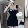 Vestido Estilo Deseo Puro con Encaje, Puntada de Encaje, Lazo Francés, Falda de Verano, Cintura Ajustada, Elegante Falda de Cintura Alta, Falda Línea A