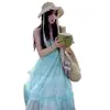 Vestido Largo con Cuello Halter en V de Estilo Puro y Atractivo, Adecuado para Vacaciones en la Playa
