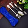 Palitos, Garfo, Colher de Aço Inoxidável 304, Conjunto Portátil para Acampamento ao Ar Livre, Viagem, Utensílios de Mesa, Conjunto de Três Peças com Caixa de Armazenamento