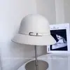 Sombrero de Pescador de Lana Estilo Hepburn con Decoración de Correa para Mujer, Sombrero de Copa Corto de Invierno con Temperamento, Sombrero Cubo Retro de Moda Tendencia