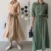 Em Estoque Japonês Outono 2026 Novo Sem Mangas Bolso Manga Longa Comprimento Médio Casual Lapela Camisa Vestido