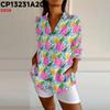 Exportación Transfronteriza Amazon Estilo Europeo y Americano Moda Camisa de Manga Tres Cuartos para Mujer con Manga Descubierta Estampado Digital 3D Colorido
