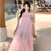 Vestido de Moda Plisado sin Tirantes ni Hombros Descubiertos con Cintas, Falda Larga Súper de Hada con Dobladillo Amplio, Ambiente de Estilo Vacacional en Isla para Mujeres