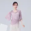 Blusa de Gaze com Manga Curta Borboleta para Dança Clássica Feminina, Traje para Prática de Dança Chinesa, Roupa Etérea para Performance e Treinamento
