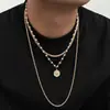 Collar Personalizado Europeo y Americano con Perlas Empalmadas Cadena Cubana Trenzada Hip-Hop de Moda para Hombre Cadena para Clavícula Apilada Transfronteriza para Hombre