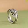 Rei Veado Dourado Prata S925 Personalidade Vintage Pena Cruz Dourada Anel Aberto Tendência Nicho Anel de Dedo Joia