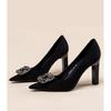 Elegante Profissional Preto Trabalho Sapatos de Salto Grosso 2024 Novos Sapatos de Salto Alto Pontiagudo Strass de Alta Qualidade para Mulheres