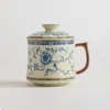 Taza de té de cerámica Ru kiln azul y blanco, taza de agua de la dinastía Song con tapa, taza de agua para té, taza para preparar té doméstico, taza de té Gongfu, regalo