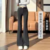 Pantalones elásticos de cintura alta microacampanados para mujer, otoño e invierno, con terciopelo, corte ajustado, largos hasta el suelo, buena caída, pantalones casuales, con cinturón incluido