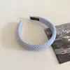 Diadema de esponja con estampado de cuadros azules y rayas estilo coreano para principios de primavera para mujer, elegante pinza para el pelo de diadema alta
