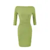 Vestido Americano de Um Ombro com Sete Mangas Feminino Outono Novo Estilo Garota Popular Cor Sólida Slim Fit Cintura Marcada Saiote Midi Justo ao Corpo