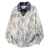 Sudadera de punto nueva para hombre con cuello de camisa de dos piezas falso, con estampado de alta gama, top casual de manga larga de corte holgado estilo coreano