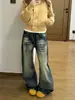 Persona Pequeña Streetwear Retro Americano Jeans Lavados de Pierna Torcida Primavera Otoño Nuevos Sueltos Adelgazantes de Largo hasta el Suelo Pierna Ancha Tendencia