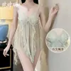 Vestido de Tule con Rayas Estilo Deseo Puro de Ou Shilin para Hadas, Fruncido en Busto Grande y Pequeño, Espalda Descubierta Sexy, Cintura Alta, Nuevo para Casa