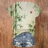 Camiseta personalizada para mujer, cuello en V, manga corta, estampado digital 3D de libélula de bambú vintage transfronterizo, disponible para comprar a partir de una pieza