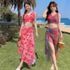 Bikini de Tres Piezas Estilo Tailandés para Mujer, Vestido de Playa de Cintura Alta para Aguas Termales, Vacaciones y Costa