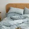 Conjunto de Quatro Peças Liso Colorido 100% Algodão Algodão Lavado Estilo Nórdico Dormitório Estudantil Roupa de Cama 100% Algodão Capa de Edredom Lençol com Elástico