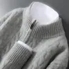 Suéter de Cachemira Grueso con Media Cremallera para Otoño e Invierno para Hombre 100% Lana Pura Suéter Trenzado Casual Holgado