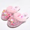 Pantuflas Peludas para Niñas, Pantuflas de Algodón de Dibujos Animados de Invierno para Niños, Zapatos de Princesa Elsa, Zapatos de Algodón Cálidos con Forro de Felpa Antideslizantes para el Hogar