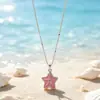 Colar Estilo Verão à Beira-Mar com Estrela-do-Mar Rosa e Concha, Acessório Doce e Descolado Versátil para Meninas, Novo Colar para Clavícula