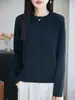 Suéter de Punto de Algodón Puro con Cuello Redondo de Manga Larga para Mujer, Color Sólido, Holgado, Jersey, Camisa Base, Top, Nuevo Otoño/Invierno 2026