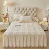 Nuevo Colcha Acolchada de Algodón Suave y Fibra de Soja con Faldón de Cama con Volantes Protector de Colchón Faldón de Cama