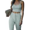 Conjunto informal de dos piezas para mujer, de comercio exterior, con tirantes cortos y pantalón liso, XX0108