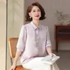 Roupas de Verão para Mães de Meia-Idade e Idosas, Blusas de Manga Três Quartos, Camisas Lisas Soltas, Casuais e Versáteis, Tamanho Grande, Cardigans Estilosos para Mulheres