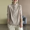 Camiseta Base de Manga Longa Cor Sólida Veludo Alemão Lixado Dupla Face Primavera e Outono com Gola Alta de Renda com Orelhas Top Solto