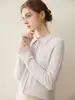 Cardigã de malha 100% cashmere com gola polo para outono e inverno para mulheres, suéter de manga comprida, blusa de malha com gola