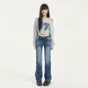 Jeans Reto Azul Lavado para Mulheres 2025 Outono Novo Cintura Alta Slim Skinny Stretch Comprimento Total