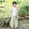 Fantasias de Performance Infantil para Jardim de Infância, Estilo Fino de Manga Curta para o Verão, Estilo Chinês Tradicional para Meninos e Meninas, Novo Conjunto Pai-Filho de Traje Antigo Estilo Chinês