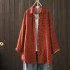 Camisa de Algodón y Lino con Estampado Floral Pequeño Otoño 2024 para Mujer, Manga Larga, Holgada, Artística, Casual, con un Bolsillo, Hilo de Algodón