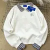 Moletom Minimalista Falso Duas Peças com Gola Polo para Mulheres, Novo Estilo de Inverno, Top Versátil Casual Sem Capuz, Caimento Solto, Estilo Japonês e Coreano