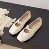 Zapatos planos Mary Jane de punta cuadrada estilo francés para mujer, colección de primavera, corte bajo, con detalle de lazo, suelas planas, diseño plisado, plantilla suave, adecuados para ir al trabajo, bailarinas