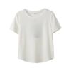 Camiseta Básica de Waffle de Manga Corta Sencilla Talla Plus para Mujer, Nuevo Estilo Primavera con Dobladillo Curvo, Top Adelgazante 132069