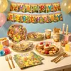 Decoraciones de Fiesta de Cumpleaños de Animales de la Selva Amazónica Jirafa Dinosaurio Tema Musical Platos Vasos de Papel Desechables Mantel