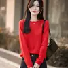 Camisa de Tricô com Renda Vazada 100% Algodão para Mulheres, Camiseta Branca de Manga Longa, Camisa Básica Versátil de Caimento Solto Primavera/Verão 2026, Top Estiloso