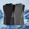 Colete de seda gelada masculino, fino, respirável, de secagem rápida, esportivo, lazer, colete largo, roupa externa, gola redonda, camiseta sem mangas, verão