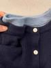 Cárdigan de punto falso de dos piezas azul marino de alta calidad para mujer, otoño e invierno, holgado, con cuello redondo, suave y encerado.